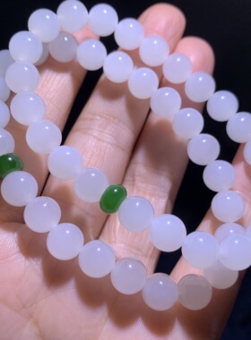 和田玉白玉手链青海野牛沟老料子肉料一级白特细无瑕疵配碧玉扣8