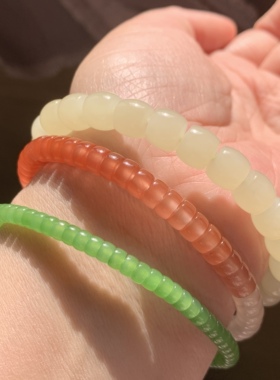 和田玉淡黄口直切老形珠手链黄口手链手串淡鹅黄色黄玉手串女款8