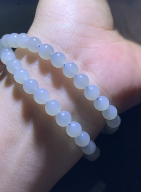 和田玉天青蓝双圈手链青海野牛沟料天青蓝月白色手串女款手钏6