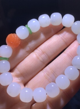 和田玉青花籽料手链新疆籽料青花老形珠籽料手串意境青花点墨10