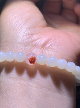 和田玉白玉手链新疆且末米达单圈手链手串女款油糯细腻配南红冰飘