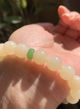 和田玉浅糖手链肉底俄料超细超油润奶黄手串羊脂玉级别糖玉手链10