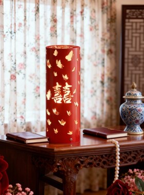 本命年红色喜字长明灯婚庆装饰摆件蝴蝶造型礼品