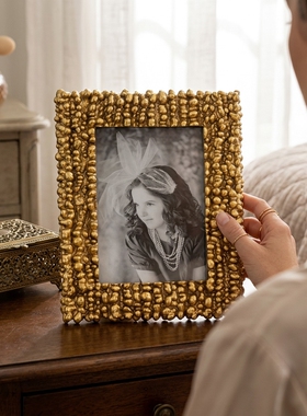 轻奢金色珠饰相框摆件节日礼物