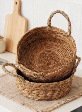 侘寂风藤编收纳篮手提编织托特包家居装饰摆件客厅储物