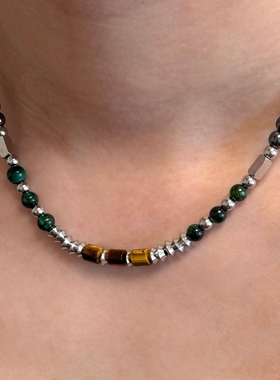 Komeiku新中式绿棕石珠项链