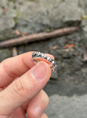 骷髅朋克白铜包银开口戒指