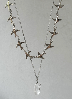 Komeiku 飞鸟异石 小众设计ins欧美复古 天然石双层毛衣项链