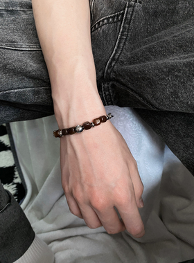 新中式茶咖色天然石钛钢手链