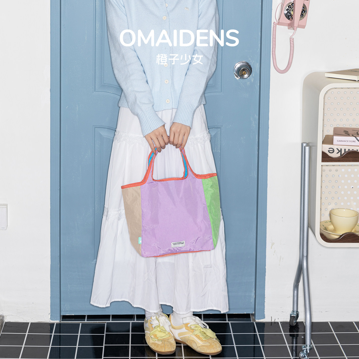 橙子少女新加坡撞色多巴胺购物袋手提包旅行轻便折叠上班尼龙包包,淘宝优惠券,粉丝福利购,淘宝优惠卷