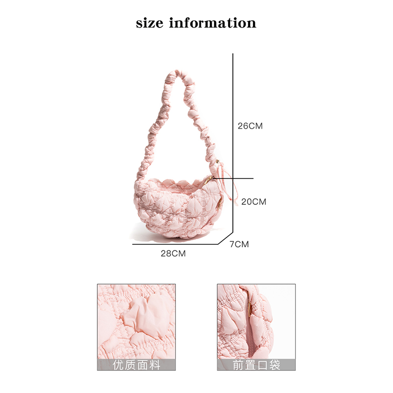 橙子少女韩国小众云朵包泡泡褶皱饺子包大容量休闲单肩斜挎腋下包 - 图2