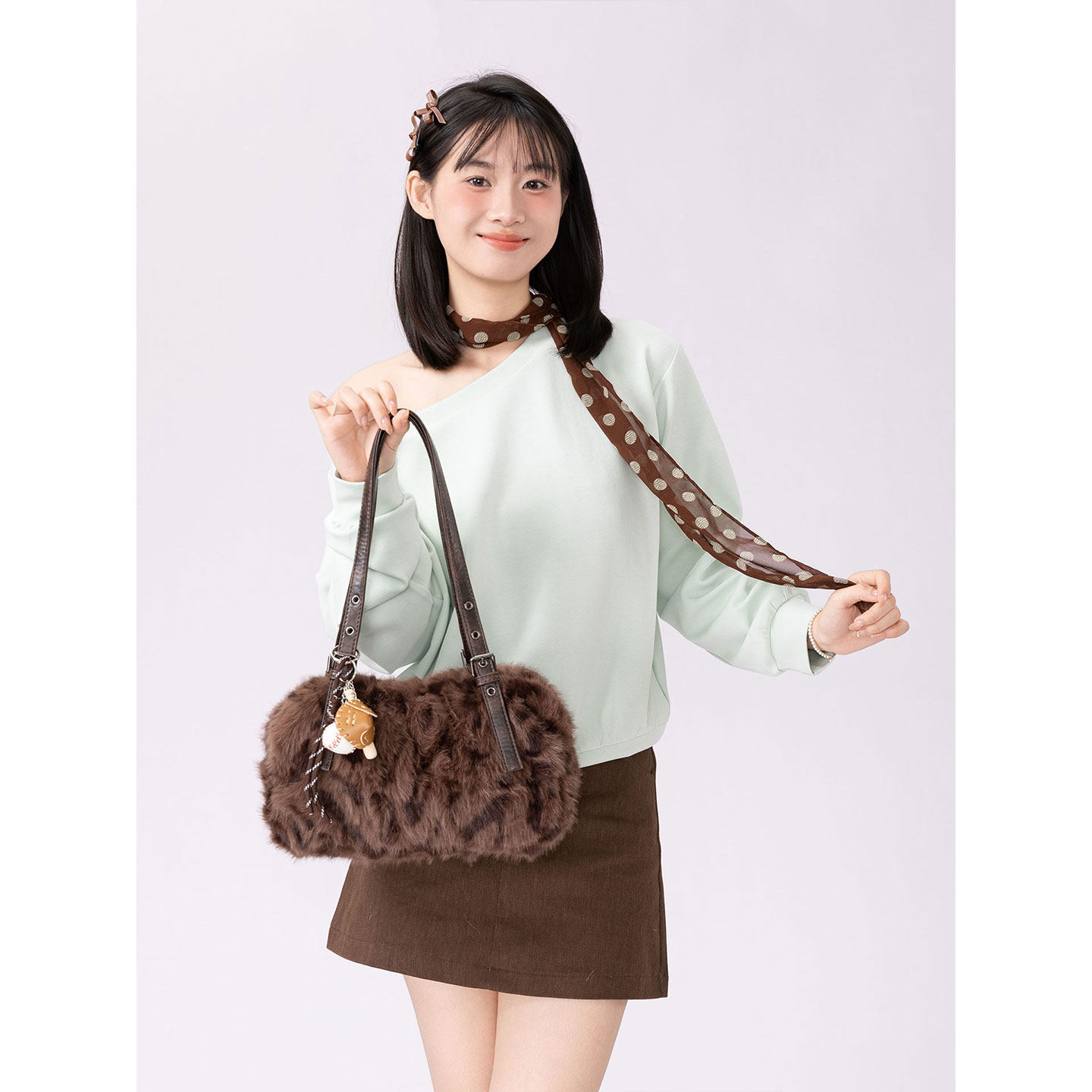 橙子少女复古豹纹毛毛女包2025秋冬新款腋下包高级感手提包单肩包,淘宝优惠券,粉丝福利购,淘宝优惠卷