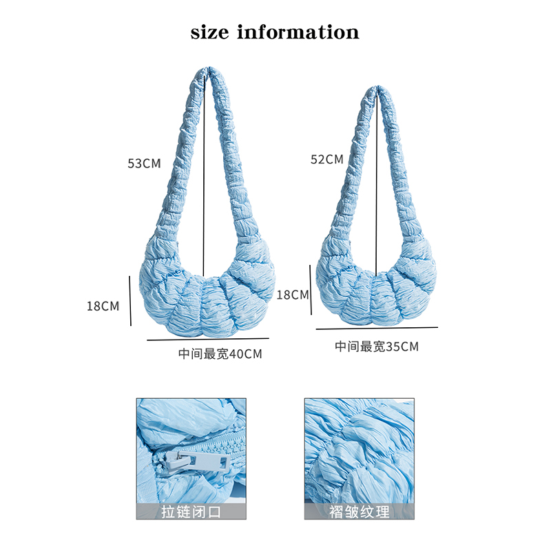 橙子少女可颂包泡泡褶皱云朵包2024新款大容量饺子包单肩斜挎包