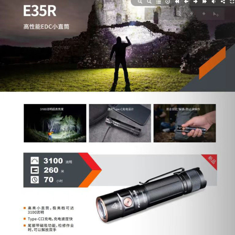 Fenix菲尼克斯 E35R 4代手电筒超亮高光防水户外小便携快充电家用,淘宝优惠券,粉丝福利购,淘宝优惠卷