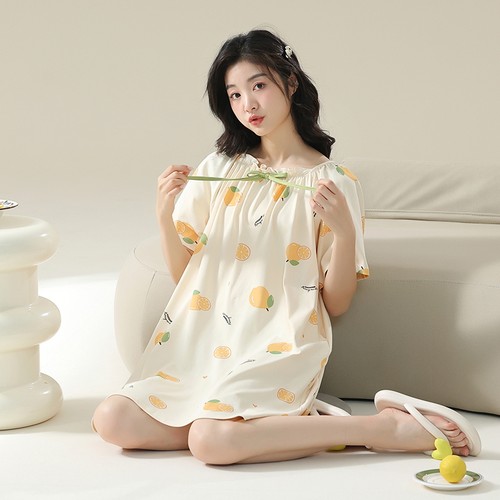 草本西子睡裙女夏季A类纯棉短袖2026睡衣可爱裙子孕妇大码连衣裙 - 图1