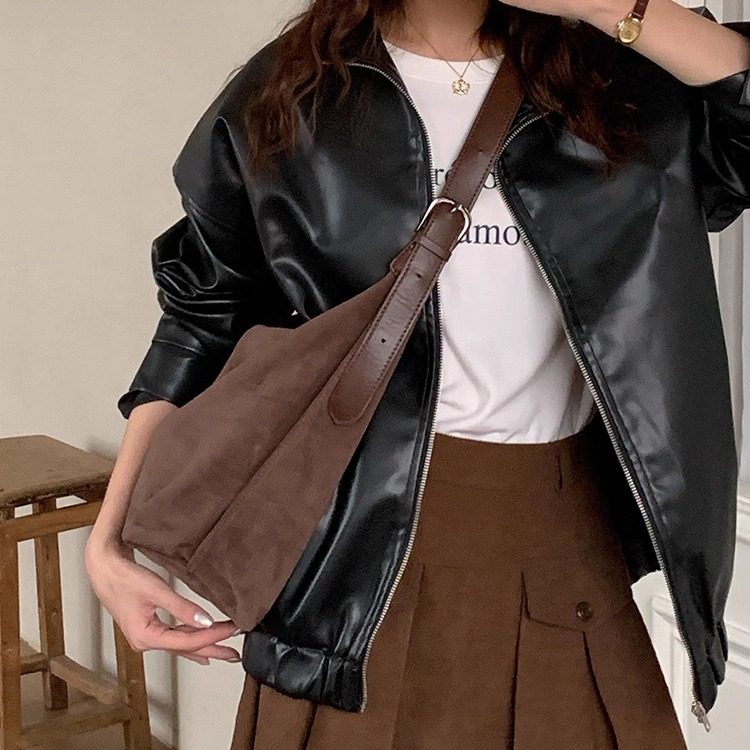 韩版麂皮绒单肩包女2025新款秋冬百搭斜挎包复古大容量通勤托特包,淘宝优惠券,粉丝福利购,淘宝优惠卷