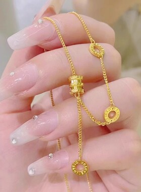 新款小蛮腰黄色项链女仿真锡沙金轻奢小众设计配饰高级感送女友