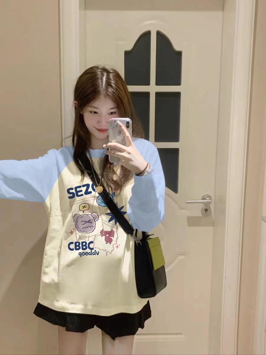 【任选三件】秋季新款拼色长袖t恤