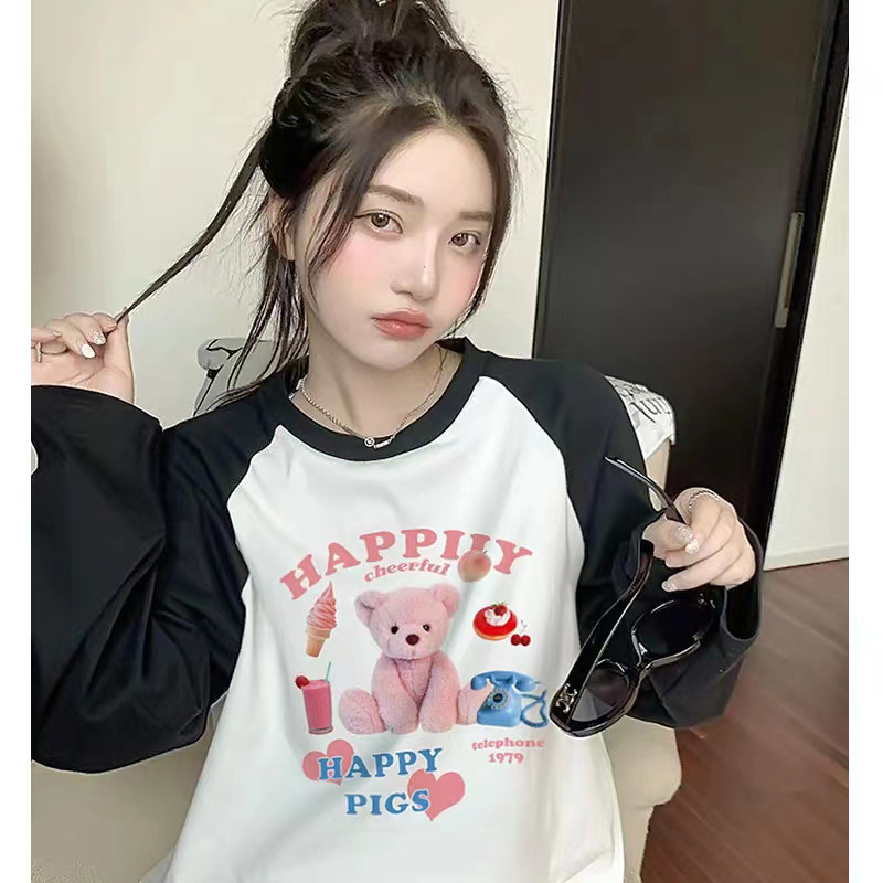 【任选三件】秋季新款拼色长袖t恤