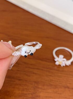 清新甜美亚银五瓣花云朵戒指女轻奢高级气质开口设计感可调节手饰