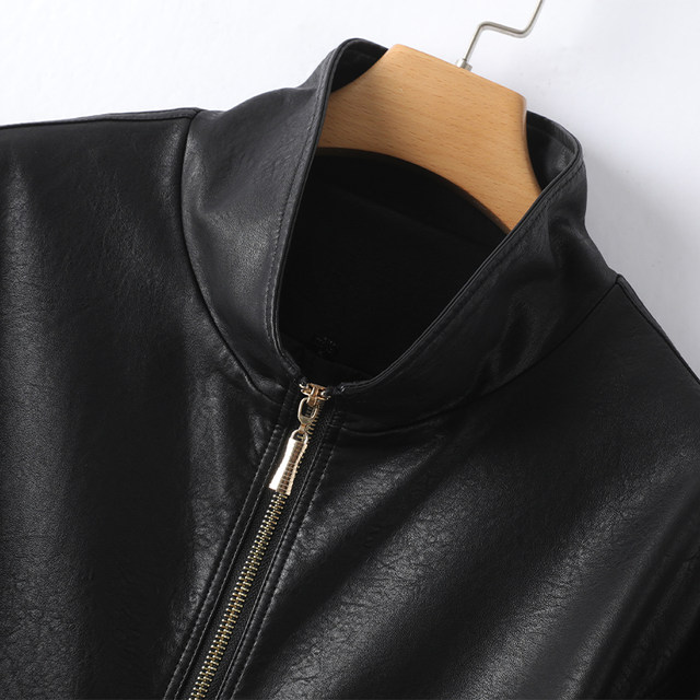 Haining short leather jacket black loose casual plus size