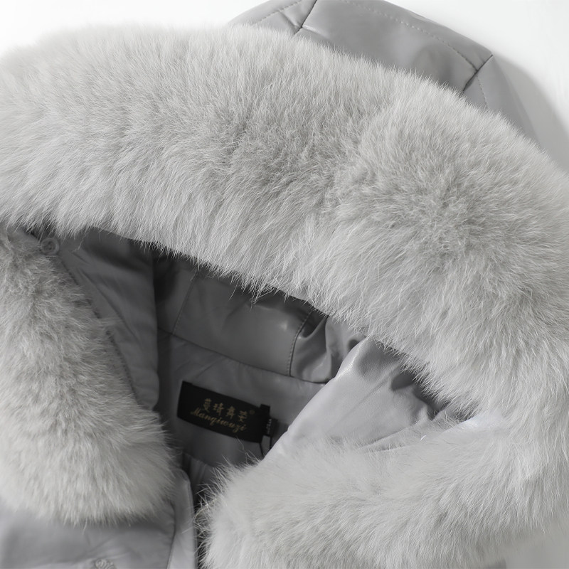 海宁真皮羽绒女外套中长款连帽狐狸毛领修身加大2025新款绵羊皮衣,淘宝优惠券,粉丝福利购,淘宝优惠卷