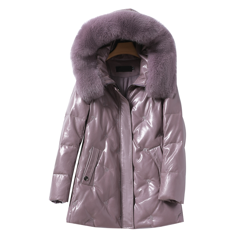 皮衣羽绒服女中长狐狸毛领帽子海宁真皮2025大码白鸭绒绵羊皮外套,淘宝优惠券,粉丝福利购,淘宝优惠卷