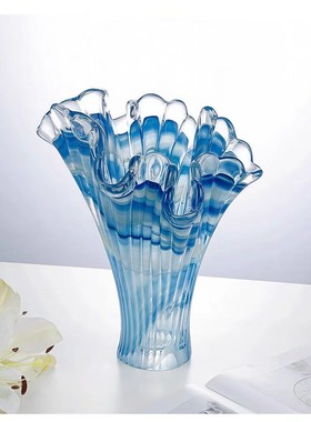 欧式蓝色琉璃花瓶果盘家居客厅样板间茶几酒店高级软装摆件花瓶