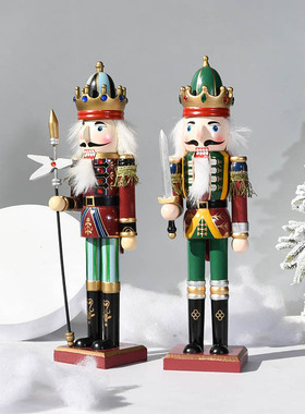 30CM胡桃夹子木偶锡兵士兵木头胡桃人外贸复古款圣诞节礼物小摆件