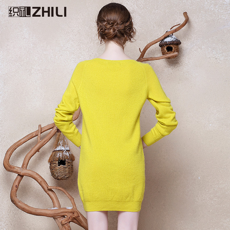 秋冬加厚毛衣山羊绒衫女士100纯羊绒中长款鹅黄色高端纯山羊绒裙,淘宝优惠券,粉丝福利购,淘宝优惠卷
