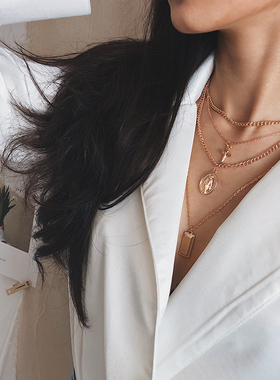 欧美金色多层复古项链博主同款