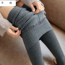 Gush vertical bar cotton high waist seamless beating bottom trousers female outside wearing a cashmere thread trampled foot integral trousers thickened warm winter