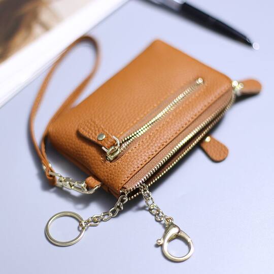 Multifunctional Ins hand-carrying coin wallet really soft leather texture compact storage bag hanging decoration simple coin key