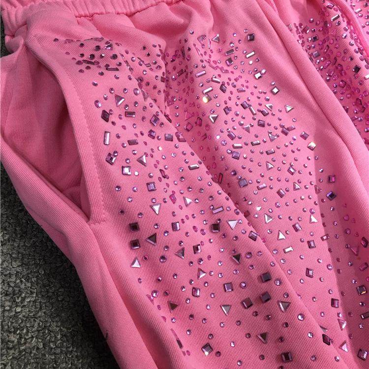 欧货重工烫钻卫裤女高腰显瘦松紧腰大码运动裤子休闲束脚九分裤春,淘宝优惠券,粉丝福利购,淘宝优惠卷