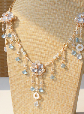 原创古典璎珞淡蓝色仙女汉服配饰