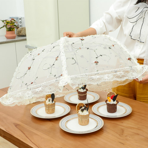 家用餐桌防苍蝇饭菜罩子日式田园风餐厅防尘可折叠菜罩剩饭盖子 - 图1