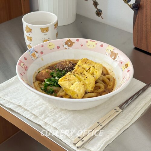 Cutlery | 一人食拉面碗复古轻松熊陶瓷大容量耐高温汤碗 - 图1