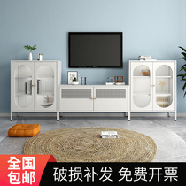 Nordic Iron Art TV Cabinet Living Room Tea Table Combined Long Iridescent Glass Floor Leaning Wall Minima Modern Light Extravaganza