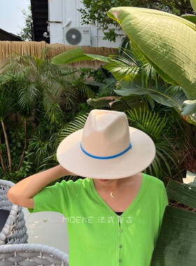 礼帽度假法式女秋冬平檐丝绒带