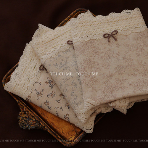 touchme中式复古繁花蕾丝边纯棉内裤女透气薄款舒适抑菌裆中腰3条 - 图0