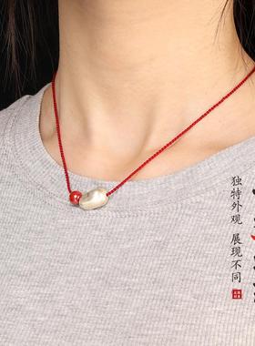 99足银新款随形转运珠帝王朱砂红黑绳女纯银项链男情侣锁骨链