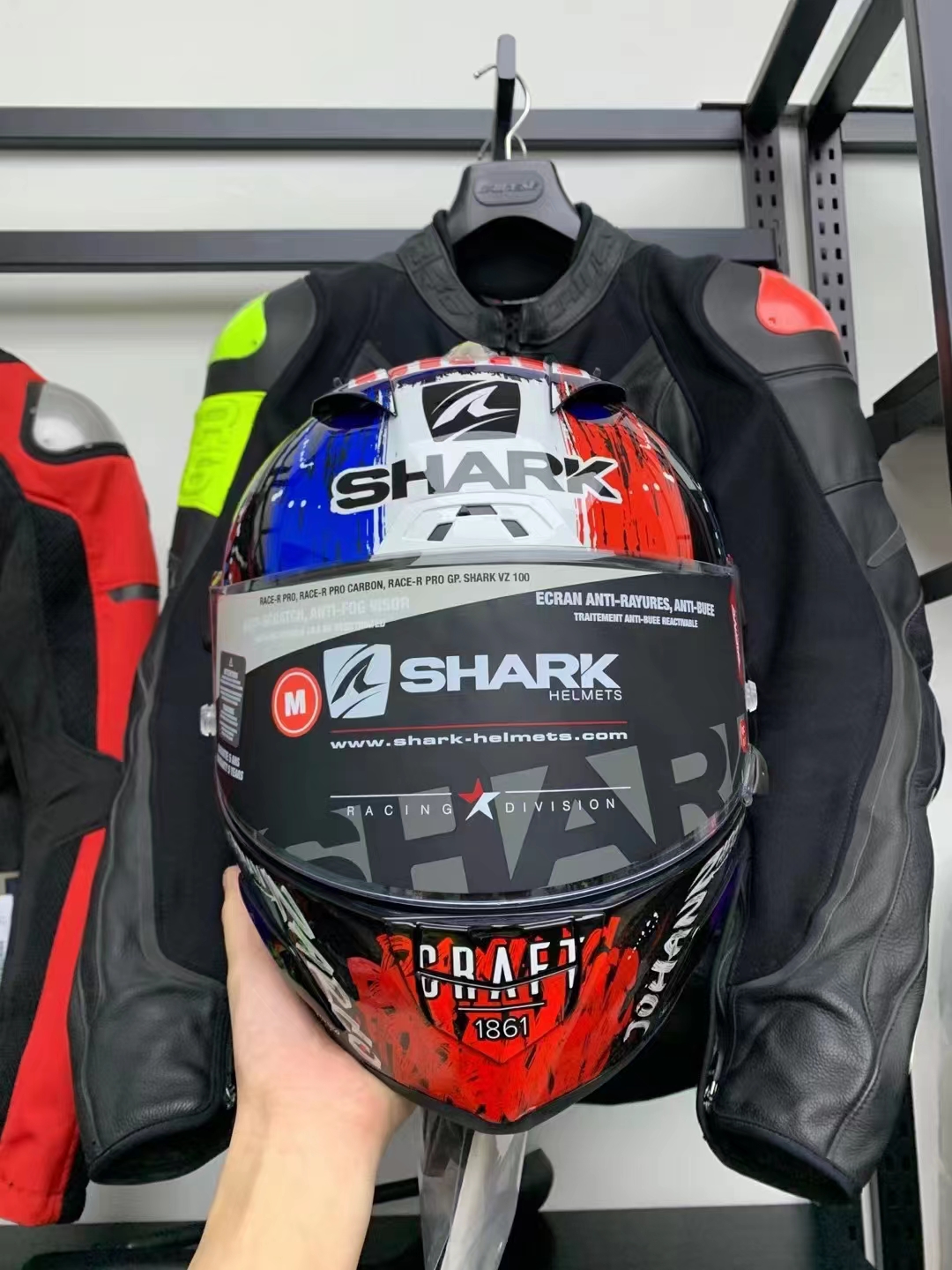 鲨鱼SHARK RACE R大尾翼洛伦佐红叉冬测99限量摩托车机车碳纤头盔-图0