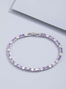 欧洲「设计师」MIHMILY天然紫罗兰紫水晶镶钻手链女925银上岸礼物