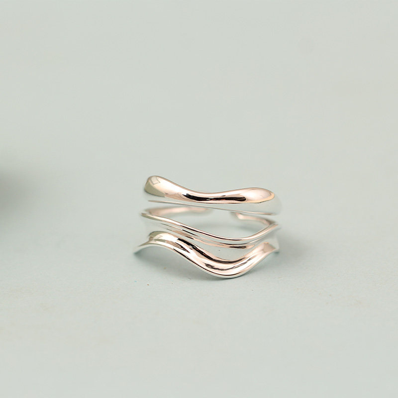Zichan S925 Silver Geometric Wave Open Ring for Women