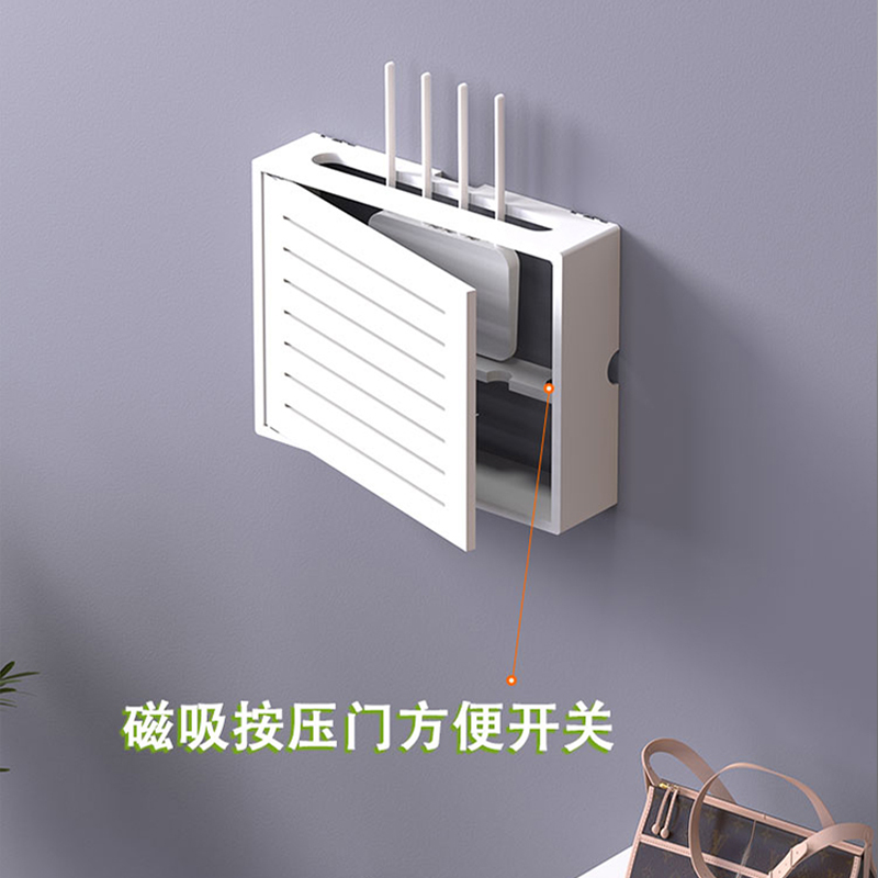 实木路由器收纳盒壁挂式客厅挂墙wifi木质信息多媒体装饰遮挡箱 - 图1