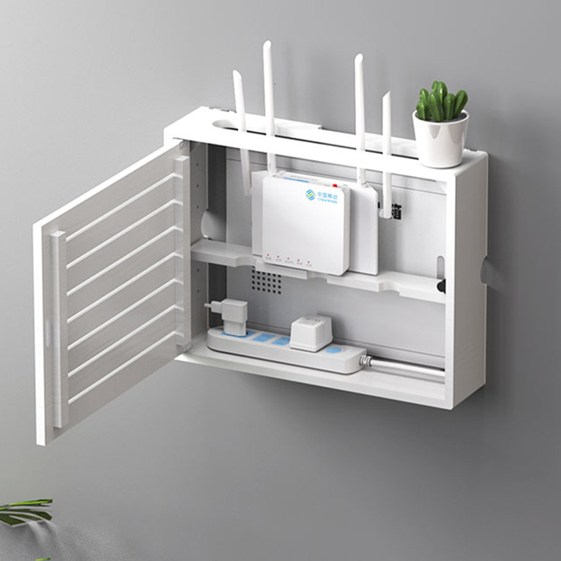 实木路由器收纳盒壁挂式客厅挂墙wifi木质信息多媒体装饰遮挡箱 - 图0