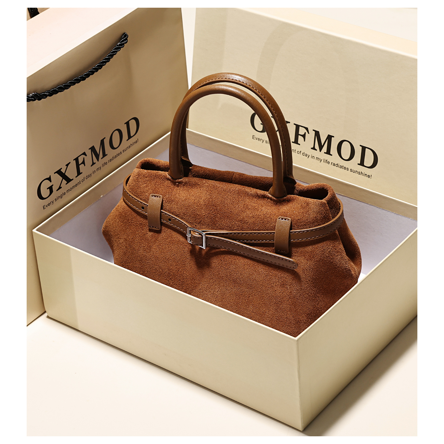 GXFMOD高级感复古麂皮绒手提包女2025早秋新款通勤百搭单肩斜挎包 - 图3