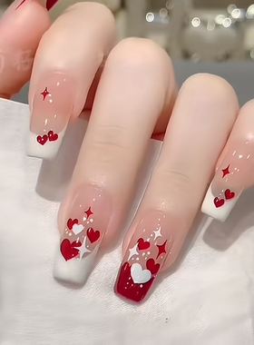 红色爱心星芒美甲贴纸指甲心心贴