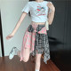 Short skirt American irregular plaid strap dance skirt