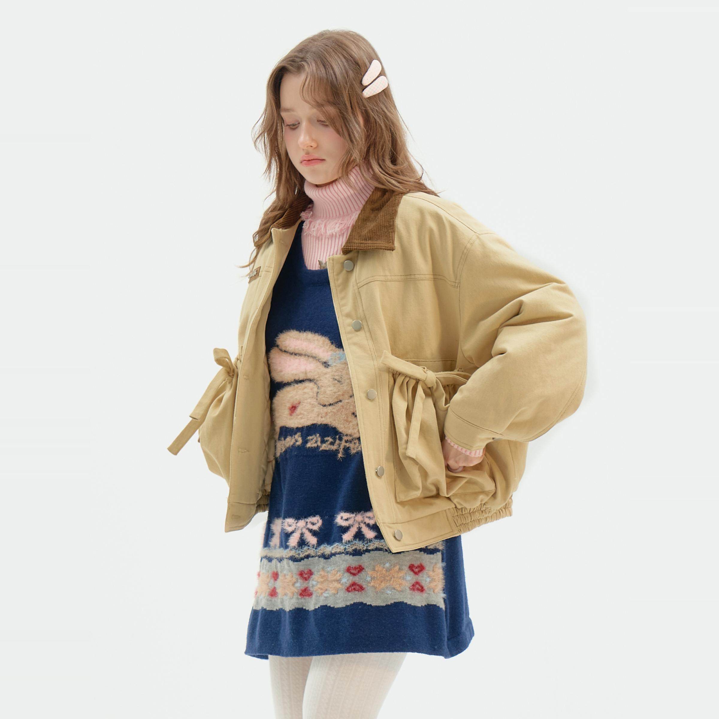 ziziFei秋冬季设计感卡其色灯芯绒夹棉巴恩风夹克工装棉服外套女,淘宝优惠券,粉丝福利购,淘宝优惠卷